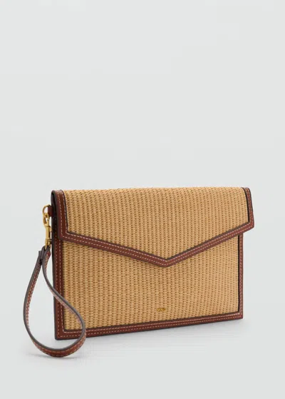 Mango Contrast Canvas Pochette Leather