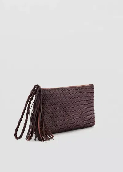 Mango Pochette Tressées Cuir In Chocolat