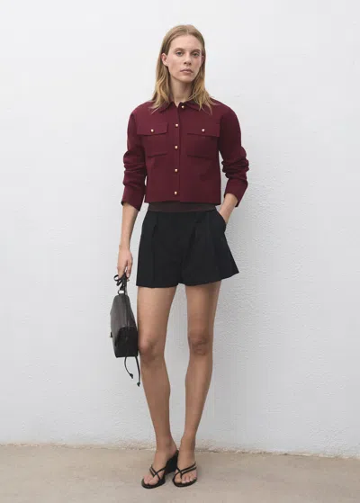 Mango Veste Maille Poches Lie De Vin - Femme - L -