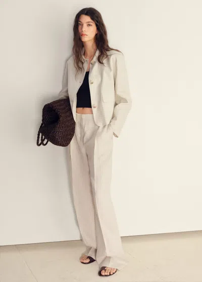Mango Pocket Linen-blend Jacket Ecru
