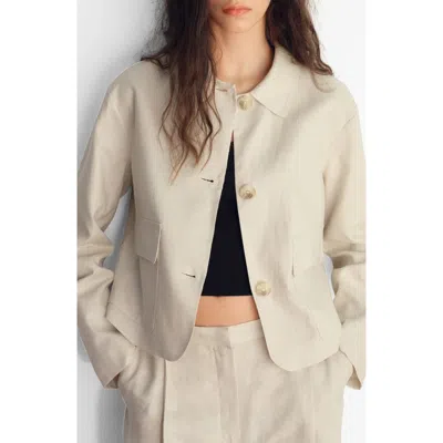 Mango Pocket Linen Crop Shirt Jacket