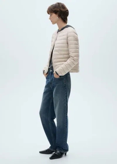 Mango Pocket Quilted Jacket Ecru In Écru