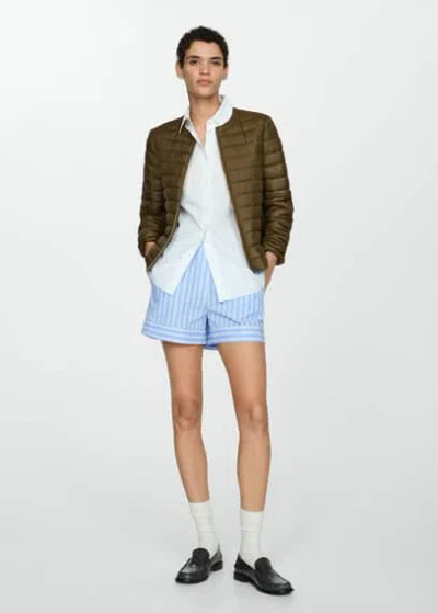 Mango Pocket Quilted Jacket Khaki
