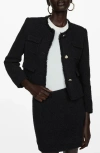 Mango Pocket Tweed Jacket Black In Black