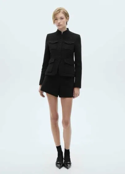 Mango Pocket Tweed Jacket Black