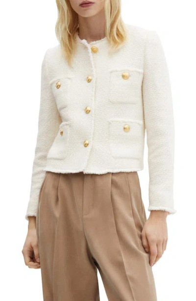 Mango Pocket Tweed Jacket Ecru