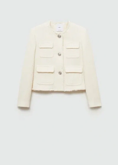 Mango Pocket Tweed Jacket Ecru In Ecru