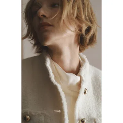 Mango Pocket Tweed Jacket In Ecru
