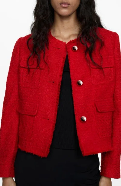 Mango Pocket Tweed Jacket In Red