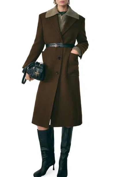 Mango Pocketed Virgin Wool Blend Coat In Brown