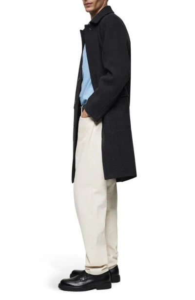 Mango Pocketed Wool Blend Coat In Charcoal