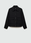 Mango Pocketed Wool-blend Jacket Black In Black