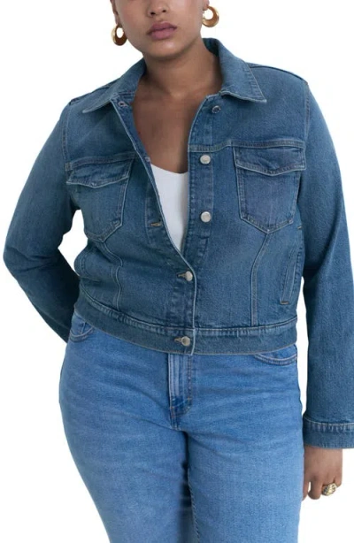 Mango Pockets Denim Jacket In Blue