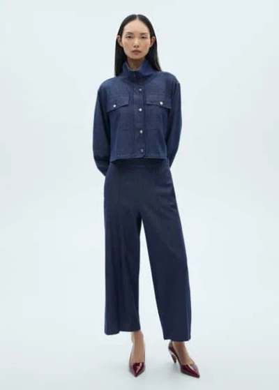 Mango Veste Jean Poches Bleu Moyen - Femme - L -