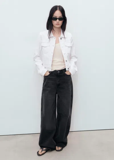 Mango Veste Jean Poches Blanc - Femme - L -