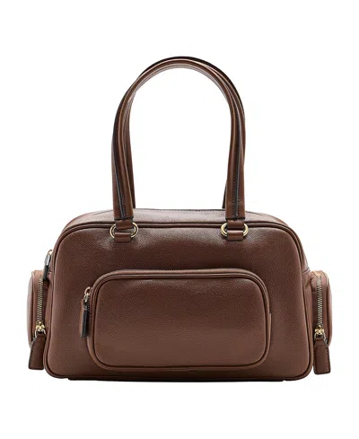 Mango Pockets Faux Leather Bowling Bag In Medium Brown