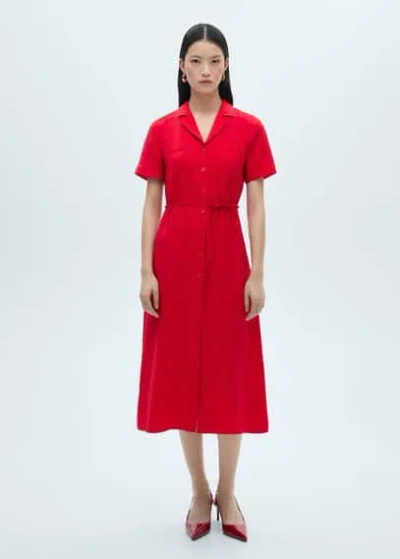 Mango Robe Chemisier Poches Rouge - Femme - L -