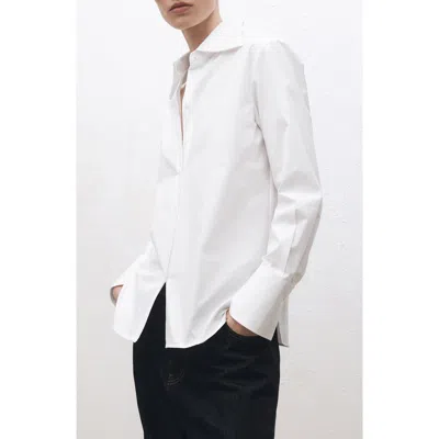 Mango Point Collar Oversize Cotton Button-up Shirt In White