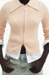 Mango Point Collar Zip Cardigan In Beige