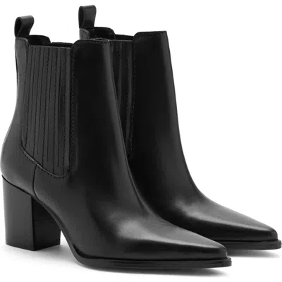 Mango Pointed Toe Block Heel Ankle Bootie In Black