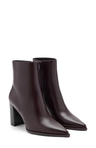 Mango Pointed Toe Faux Leather Ankle Bootie In Chocolate