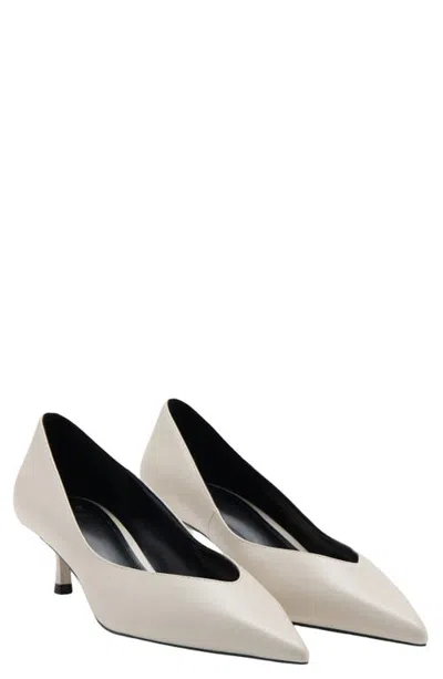 Mango Pointed Toe Kitten Heel Pump In Ecru