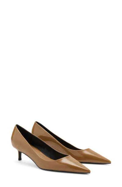 Mango Pointed Toe Kitten Heel Pump In Medium Brown