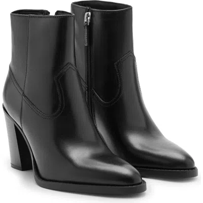 Mango Pointed Toe Leather Bootie In Black