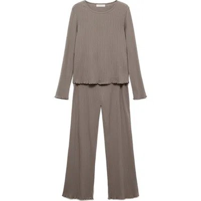 Mango Pointelle Cotton Pajamas In Brown