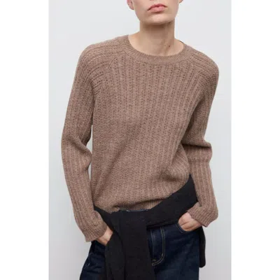 Mango Pointelle Crewneck Sweater In Brown