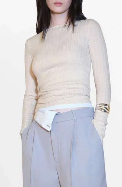 Mango Pointelle Long Sleeve T-shirt In Light/pastel Grey