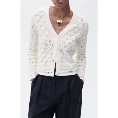 Mango Pointelle Stitch Cotton Blend Cardigan