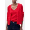 Mango Pointelle Stitch Cotton Blend Cardigan In Red