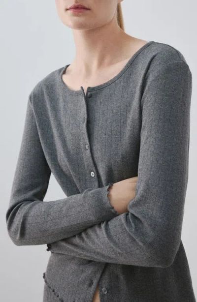 Mango Pointelle Stitch Pajama Cardigan In Gray