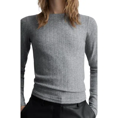 Mango Pointelle Top In Medium Heather Grey