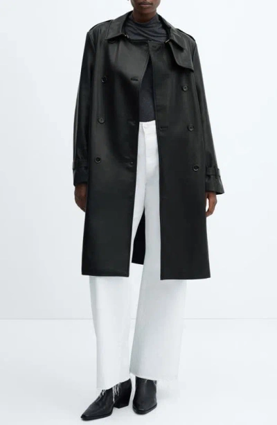 Mango Polanapu Faux Leather Trench Coat In Medium Bro