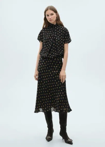 Mango Polka Dot Blouse With Draped Collar Black