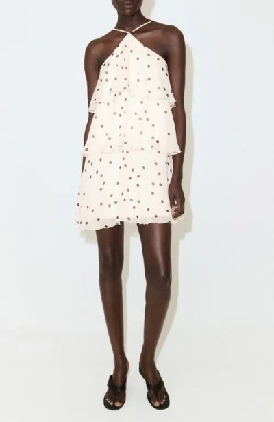 Mango Polka Dot Crinkle Tiered Minidress In Neutral