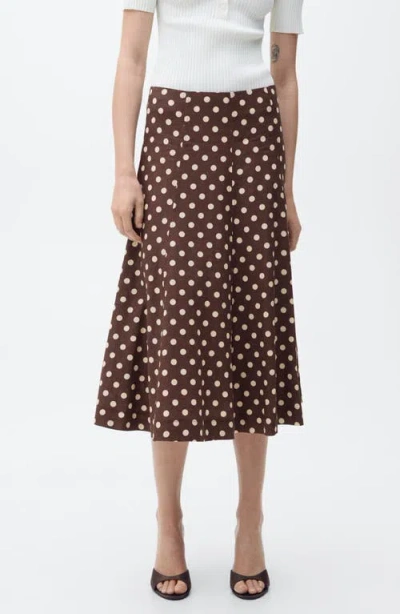 Mango Polka Dot Flare Linen Blend Skirt