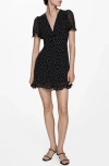 Mango Polka Dot Flutter Sleeve Minidress In Black