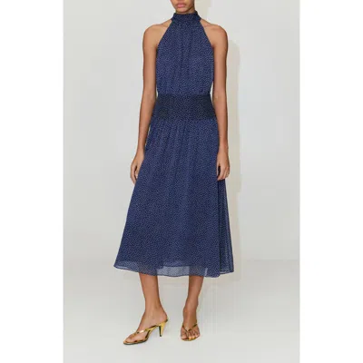 Mango Polka Dot Halter Midi Dress In Blue