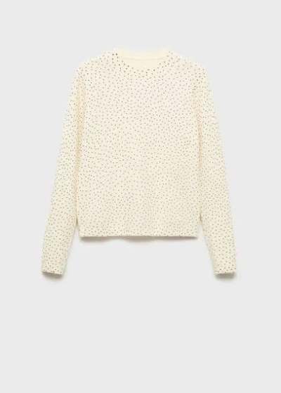 Mango Polka-dot Knitted Sweater Ecru In Écru