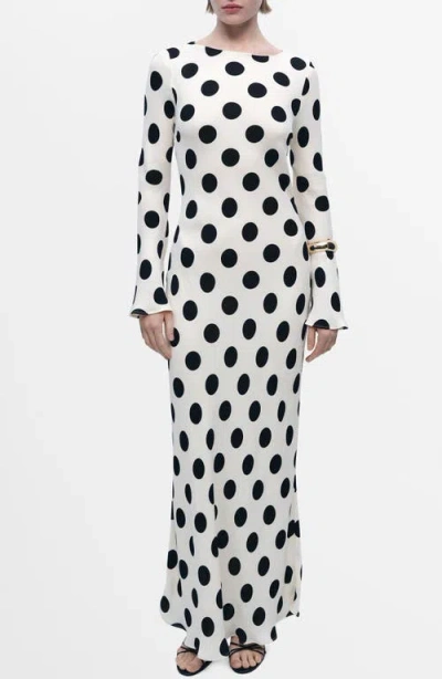 Mango Polka Dot Long Sleeve Maxi Dress In Sand