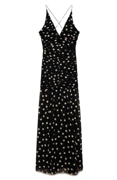 Mango Polka Dot Maxi Dress In Black