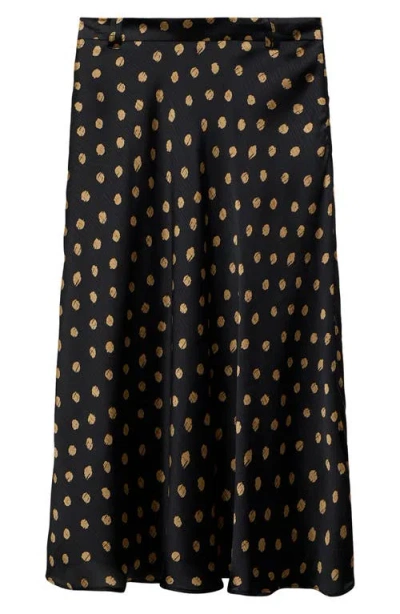 Mango Polka Dot Midi Skirt In Black