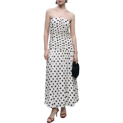 Mango Bandeau Maxi Dress With Dropped Waist And Ruched Bodice In White