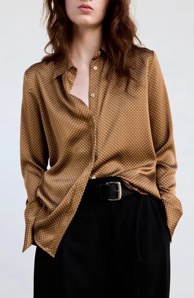Mango Polka Dot Satin Shirt In Brown