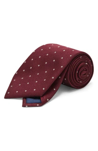 Mango Polka Dot Silk Blend Tie In Burgundy