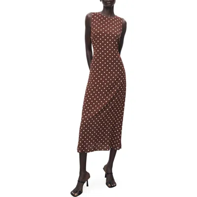 Mango Polka Dot Sleeveless Midi Dress In Brown