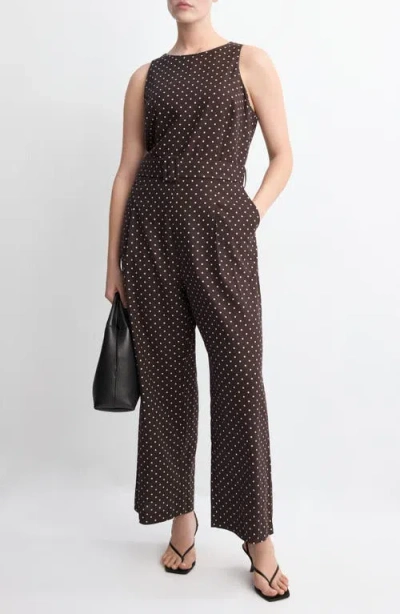 Mango Polka Dot Sleeveless Wide Leg Jumpsuit In Brown